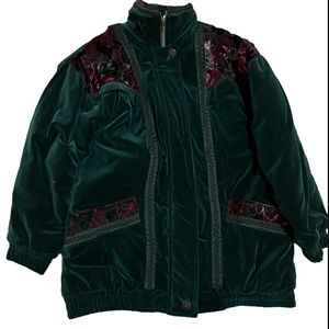 80s Vintage Current Seen Green Velour Floral Patchwork Jacket